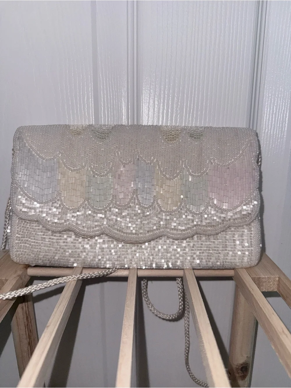 Vintage Beaded Scalloped-Detail Clutch
